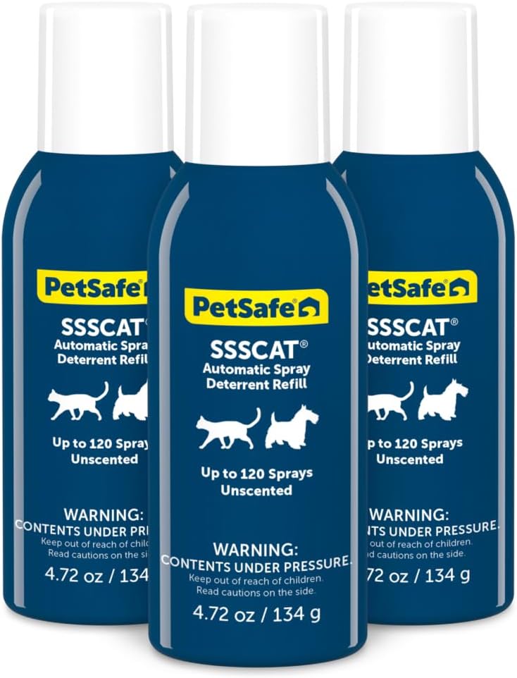 PetSafe SSSCAT Automatic Spray Pet Deterrent - Contactless Behavior Correction - Motion Sensor Air Burst - Odorless - Non-Staining - Versatile Placement Spray - Pack of 3 Refill Cans - Image 1